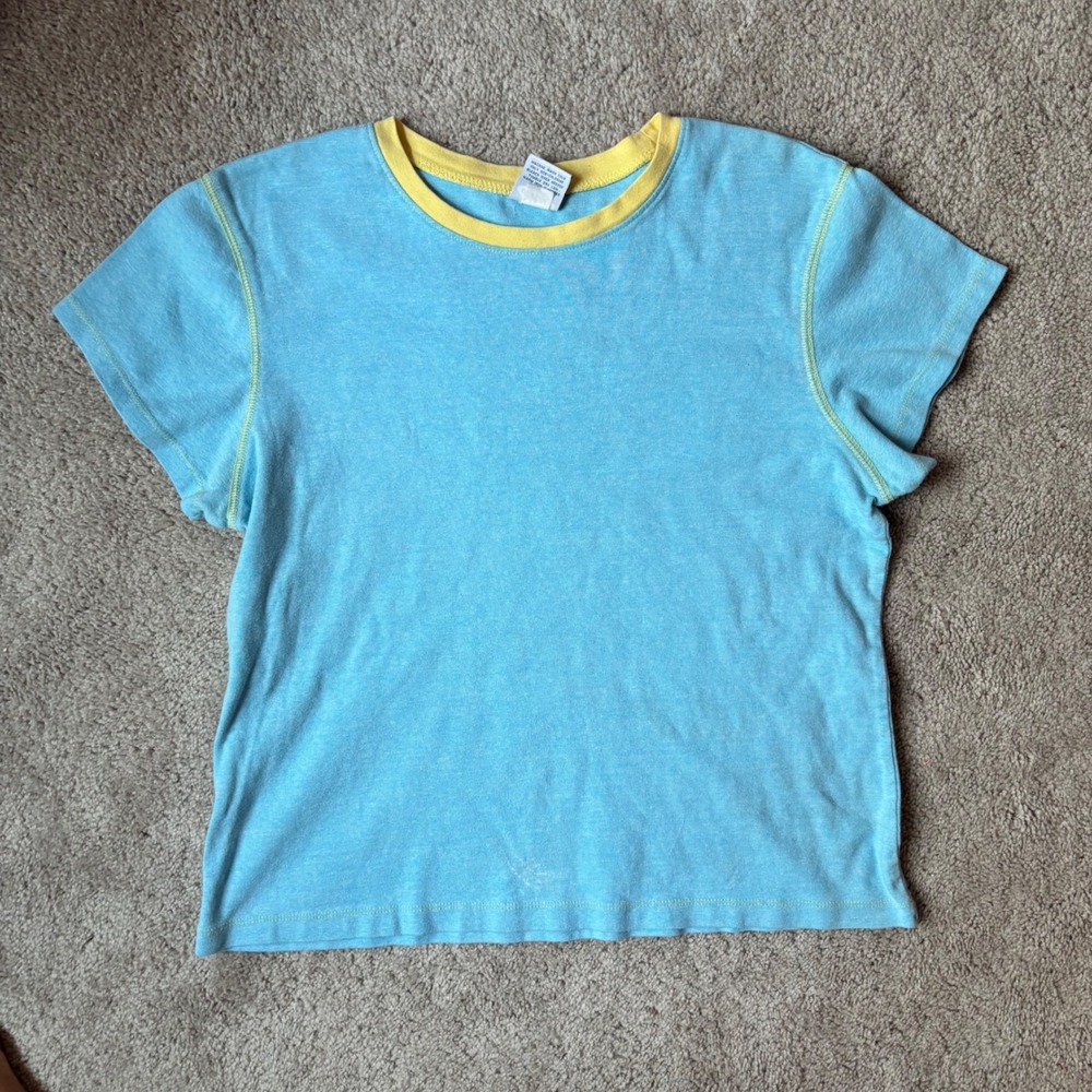 Baby Blue and Yellow Y2K Athleisure Cotton Top